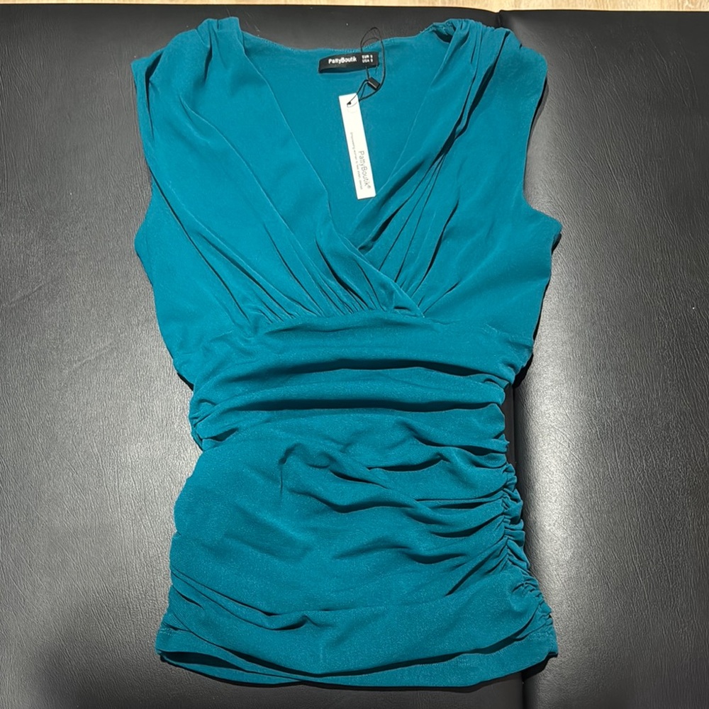 PattyBoutik Blue Ruched Wrap Blouse